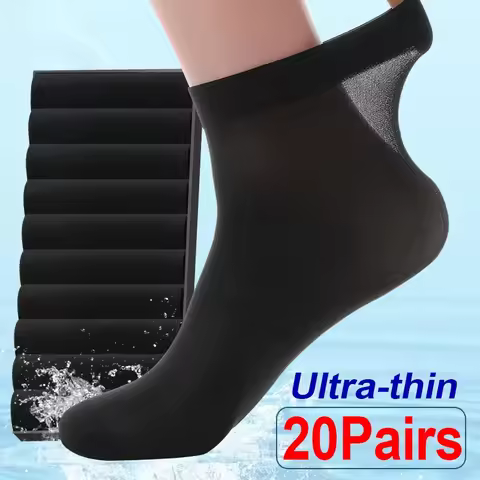 Men Ice Silk Socks Summer Spring Ultra-thin Socks Solid Business Socks Breathable Soft Socks Ankle B