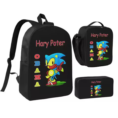 Obama Backpack Student Boys Girls BookBag School Bag Computer Shoulder Bags 3ps Insulated Lunch Bag 