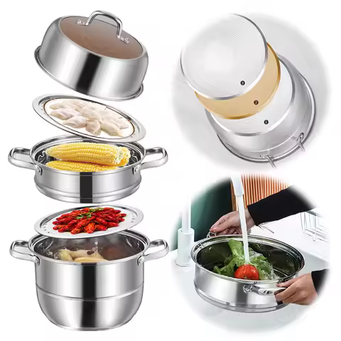 11inch 3 Tier Stainless Steel Steamer Pot with Lid & Handle Food Steamer for Vegetable Dumpling Stoc