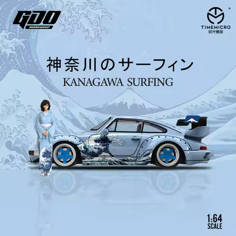 TIME MICRO & GDO 1:64 RWB 964 Simulation Alloy Car Model Blue Wave Painting for Collection & Display