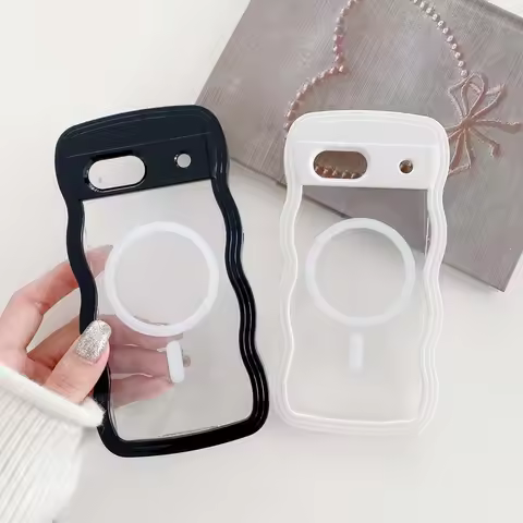 Cute Transparent Curly Wave Hybrid Magnetic Case for Google Pixel 9 8 9Pro 9A 8A 7A for Magsafe Char