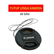 Canon 49 mm Camera Lens Cap + Canon 49mm Logo Lens Cap Strap Snap On Camera Lens Cover Lenscap