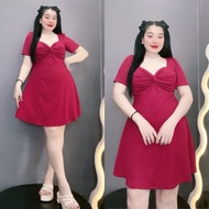 Đầm Bigsize Cô Nhỏ Tay Ngắn Cúp Ngực Dáng Xòe Thiết Kế Nhẹ Nhàng Chất Vải Dệt Kim Thun Gân Mềm Mát G