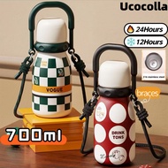 【Ucocolla】700ML Vacuum Bottle Retro Style Pattern With handles With Braces Students Watter Bottle
