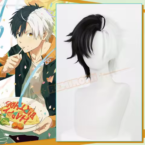 Haruka Sakura Cosplay Wig Synthetic Anime WIND BREAKER Half White Black Hair Fiber Hair+Wig Cap Furi