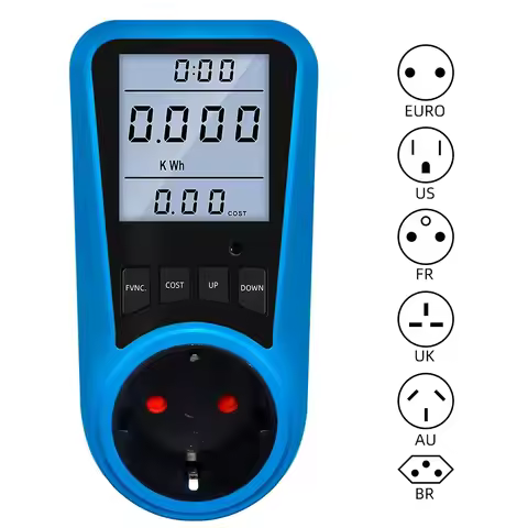 EU Plug Socket Digital Current Meter Voltmeter AC Power Meter Time Watt Power Energy Tester Wattmete
