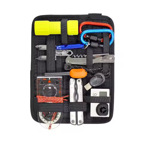 Portable Elastic Band Organizer Board - With Zipper Pocket & Multiple Stretch Straps Hanging Travel 