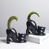 Hot Sale-Creative Black Cat Ceramic Flowerpot Cartoon Animal Succulent Cactus Flowerware Monkey Tail