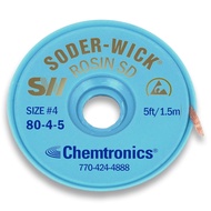Soder-Wick Rosin Flux Desoldering Wick CHEMTRONICS SW18045 , Size #4, 5' / 1.5m L, ESD-safe bobbin  