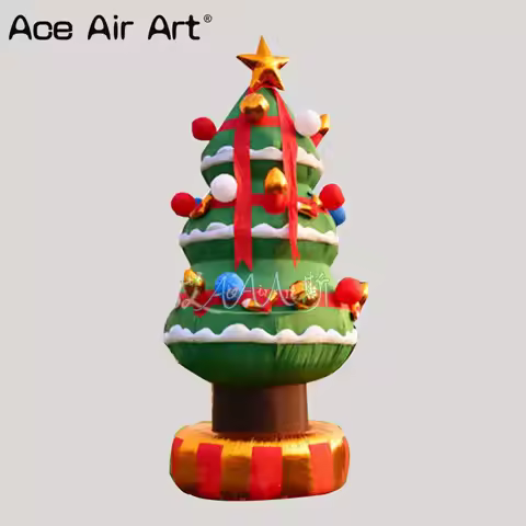 Custom Oxford Giant Outdoor Inflatable Christmas Tree Vivid Santa Tree with Stars Balls and Snow dec