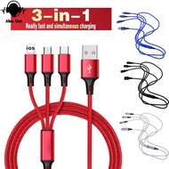 【Alien Data】3 in 1 Durable Nylon Braided USB Fast Charging Cable Micro USB Type C Lightning For Huawei Xiaomi Samsung IOS Phone Android Mobile For Charge only