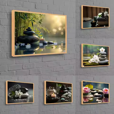 Minimalist Modern Zen Bamboo Garden SPA Meditation Lotus Massage Poster Canvas Painting Wall Art Pic