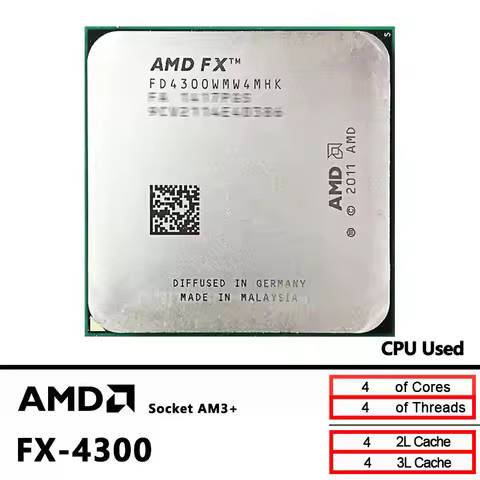 AMD Used FX-Series FX-4300 FX 4300 3.8 GHz Quad-Core CPU FD4300WMW4MHK Socket AM3+