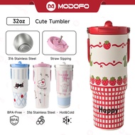 MODOFO 32oz Insulated Tumbler Cute Tumbler with Straw Thermos Bottle Aesthetic Tumbler 316 Stainless