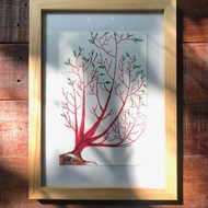 守護靈 /手繪 作品 裝飾 驚喜 發芽 木框 角落生物 鹿角枝 智慧