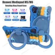 Huawei Mediapad M5 Lite 8.0 M5 8.4 T3 8.0 M6 8.4 Tablet PC Soft Silicone Case 8.0 Inch Protective Shell 360° Rotating Ring Stand Push Bubble Kids Shockproof Safe Cover