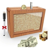 Cash Vault Wooden Savings Box, Cashbox Saving, Cash Saver Box,Wooden Money Box with Money Target and