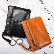Hang qiao shopOne size leather mini wallet women's short leather zipper driver's license wallet student retro men's coin purse