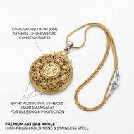 Aum Om 8 Sacred Pendant Ashtamangala Symbol - Exclusive Stainless Steel Spiritual Jewelry - Feng Shu