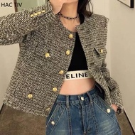 HACTIV Fall women's short black tweed blazer Suitable for a dinner party korean style elegant fashio