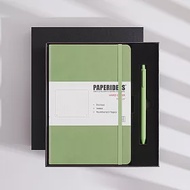 PAPERIDEAS 精美禮盒組 A5子彈筆記本 頁碼硬面綁帶筆記本 與成功有約的子彈筆記術 石磨灰-牛油果綠