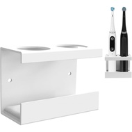 Linkidea Wall Mount Electric Toothbrush Holder for Bathroom, 2 Slots Aluminum Alloy Hanger, Self Adh