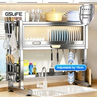 GSLife Height Adjustable Kitchen Stainless Steel Dish Drying Rack Sink Dish Rack Over The Cabinet