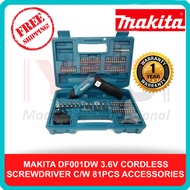 MAKITA DF001DW 3.6V CORDLESS SCREWDRIVER (COMPLETE SET) / DF001 WITH 81 PCS BITS & CARRYING BOX