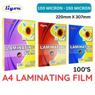 [ 100-150 MICRON ] A4/F4 LIYOU LAMINATING FILM 100 MIC / 125 MIC / 150 MIC / PLASTIK LAMINATE A4/F4