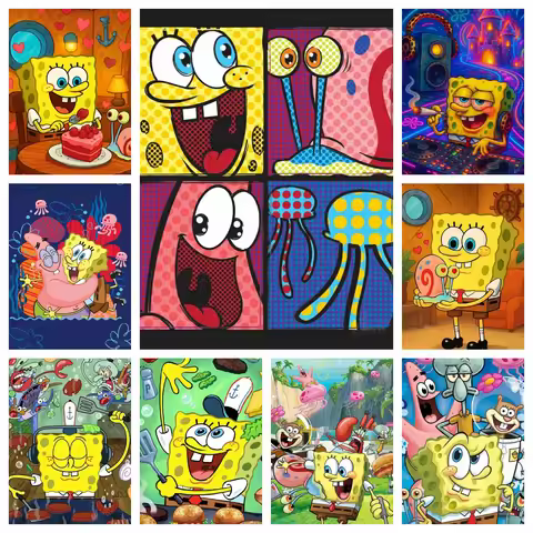 2026 New Cute Cartoon SpongeBob SquarePants Diamond Painting Cross Stitch Kit Mosaic Embroidery 5D D