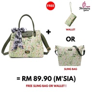 YC2 [FREE WALLET] Strawberry Queen Women Floral Nana Handbag (Floral AM, Green)