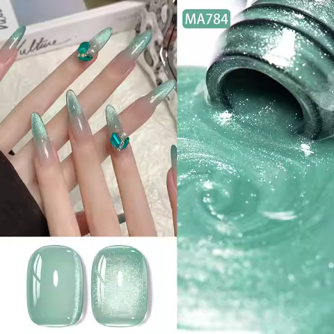 7ml Auroras Mint Green Cat Magnetic Gel Nail Polish Royal Blue Semi Permanent Glimmer Crystal Magnet