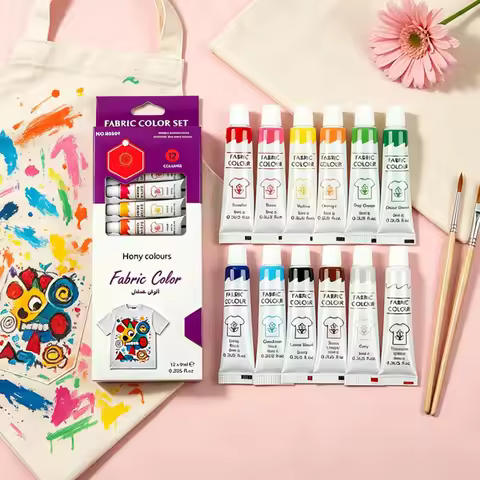 12 Color Permanent Fabric Paint Set,9ml Washable Textile Pigment For T-Shirts,Sneakers,Canvas DIY Cr