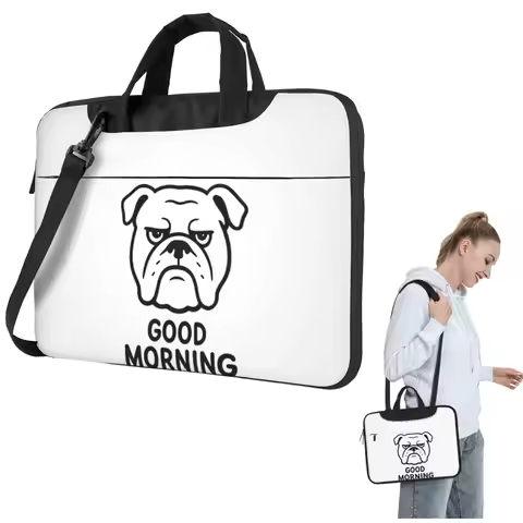 Good Morning Grumpy Bulldog Dog Meme Line Crossbody Laptop Bag Case Computer Bag 13 14 15.6 Inch Not