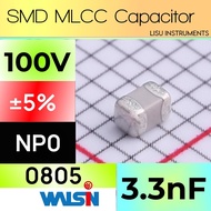 3.3nF 0805 100V NP0 ±5% MLCC SMD Capacitor Walsin 0805N332J101CT