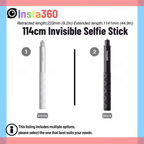 Insta360 114cm Invisible Selfie Stick Lightweight Aluminum Pole Black White For Insta 360 X5 X4 X3 G