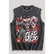 Wrestling Mask Printed Vintage Washed Vest, Rock Guy Print Fashionable Fitness Vest Oversized