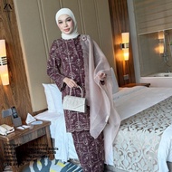 ZOE ARISAH Lusiana Kurung Moden Pahang Sulam Premium Textured Cotton Embroidery Muslimah Lace Baju R