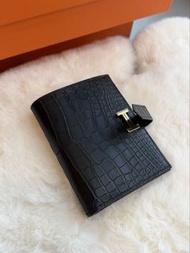 Hermes🌟Wallet 黑金 霧面鱷魚銀包 stamp W