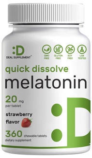 Melatonin 20mg Tablets, 360 Pill - Strawberry Flavored - Easy Consumption & Absorption | Keto, Vegan