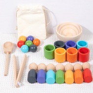 Montessori Early Learning Wooden Toddler Color Sorter Game Set For Fine 7 Color Ball And Cup Classif