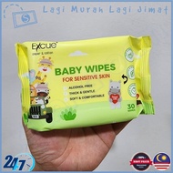 30 Wipes Excue Baby Wipes Alcohol Free Thick Gentle Soft & Comfortable Wet Tissue