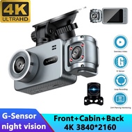 4K Triple Lens DashCam Front 2160P with Inside/Rear 720P Night Vision WiFi App Control G-Sensor Park