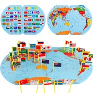 Map of the World Knowledge of the World/ World Map/ Wooden Flag Map/