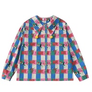 < Sweet Girl > Ghost Horse Girl Circus Printed Fur Ball Witch Collar Long-Sleeved Chiffon Shirt Shir