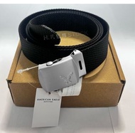 American Eagle Women’s黑色帆布銀扣腰帶, 長度可調 22”-30”腰圍 Cut To Fit black Canvas web belt sliver buckle, Size 
