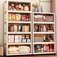 【MY STOCK】Folding Storage Box Cupboards Cabinets Transparent Double Door Foldable  Home Clothes Snac