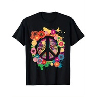 Fashion Kaos Logo Peace Floral Hippie Retro 60s 70s Color for Men Y2k Style