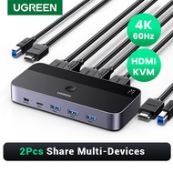 UGREEN HDMI KVM Switch 2 Computers 1 Monitor | 4K@60Hz | USB 3.0 + USB-C | Keyboard Mouse Sharing Sw