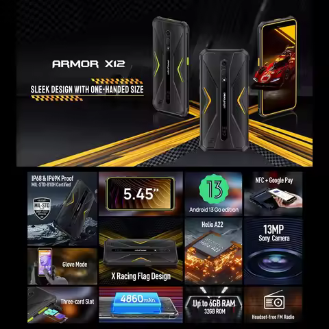 Ulefone Armor X12 Rugged Phone 6GB+32GB 5.45'' Android 13 Go MediaTek Helio A22 Quad Core 4860mAh 4G